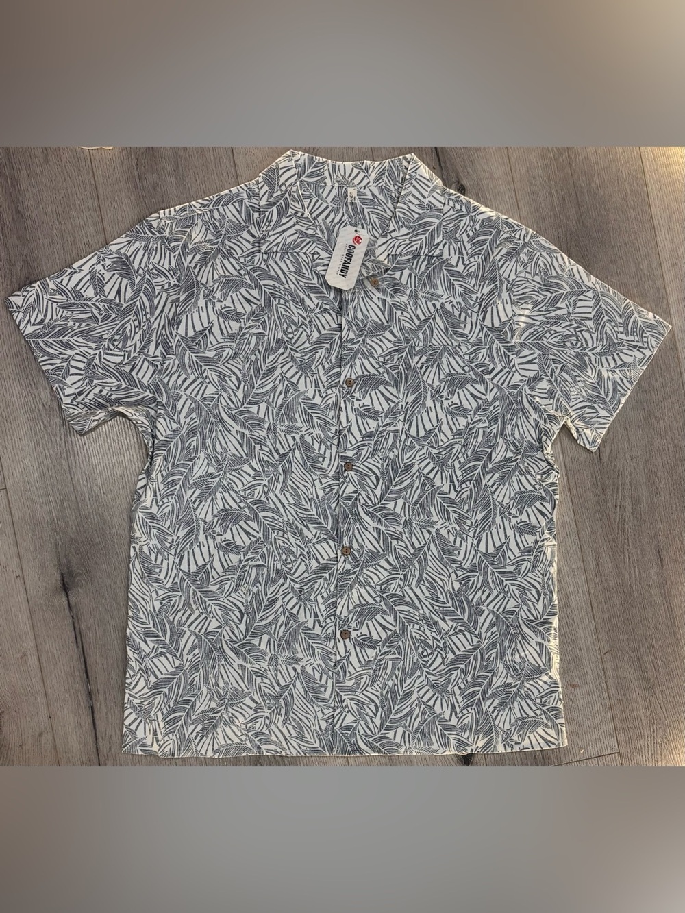 Short-Sleeve Leaf Print Button-Down Shirt - White/Blue by Club Room Size Large
